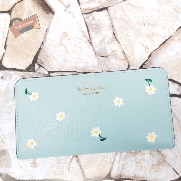 #bagsavenue fast ship NEW Embroidered Lea Aphrodite Green Daisy Large Kate Spade - Picture 1 of 5
